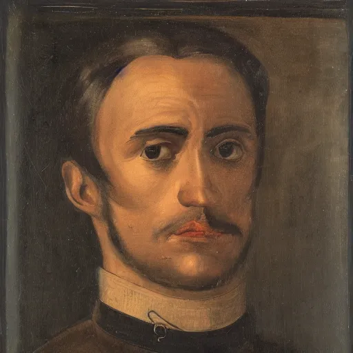 Image similar to portrait of a man, his face is made of leather