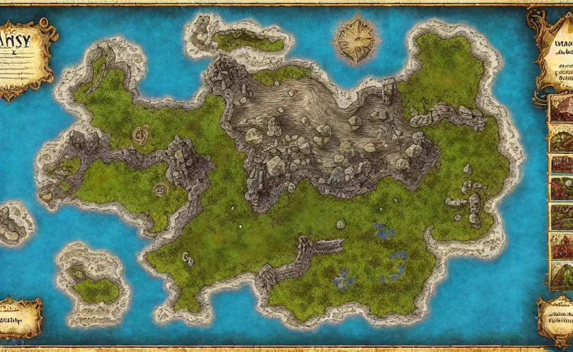 Image similar to fantasy map, large, detailed, three factions