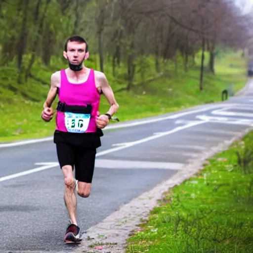 Prompt: an anorexic man running a marathon