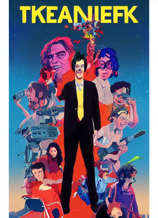 Prompt: Teen comedy movie poster artwork by Michael Whelan and Tomer Hanuka, Rendering of Jim Carey, full of details, by Makoto Shinkai and thomas kinkade, Matte painting, trending on artstation and unreal engine