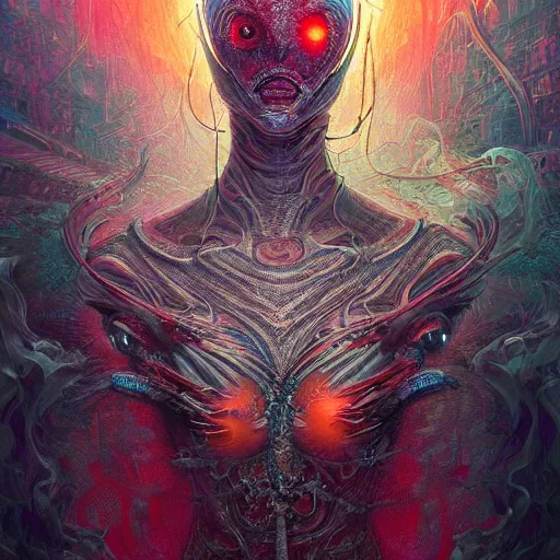 Prompt: hyper detailed ultra sharp, trending on artstation, vibrant aesthetic, bloodwave, colorful, psychedelic, ornate, intricate, digital painting, concept art, smooth, sharp focus, illustration, dust mite, art by artgerm and greg rutkowski and h. r. giger, 8 k