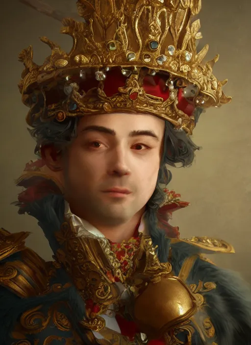 Image similar to teemo as king louis xv, hyper detailed, digital art, trending in artstation, cinematic lighting, studio quality, smooth render, unreal engine 5 rendered, octane rendered, art style by klimt and nixeu and ian sprigger and wlop and krenz cushart