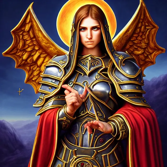 Image similar to holy paladin, highly detailed, 4 k, hdr, smooth, sharp focus, high resolution, award - winning photo, anne stokes, photorealistic