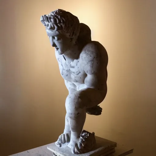 Image similar to Roman marble sculpture of SpongeBob in a museum, dslr photo