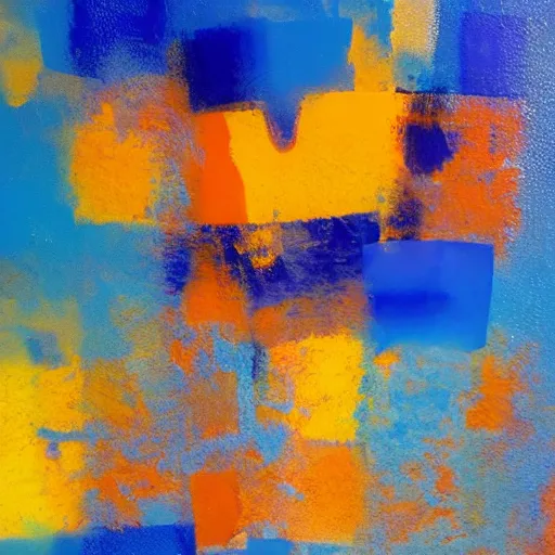 Image similar to orange, yellow, blue abstract emulsion