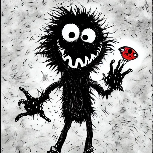 Prompt: dark art cartoon grunge drawing of elmo by tim burton - loony toons style, horror theme, detailed, elegant, intricate, trending on art station