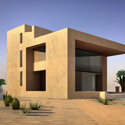 Image similar to a 4 k hd picture of a modern day house in the middle of egypt, digital art