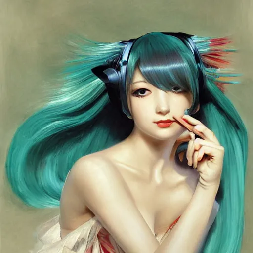 Image similar to beautiful award winning painting of Hatsune Miku by Gil Elvgren