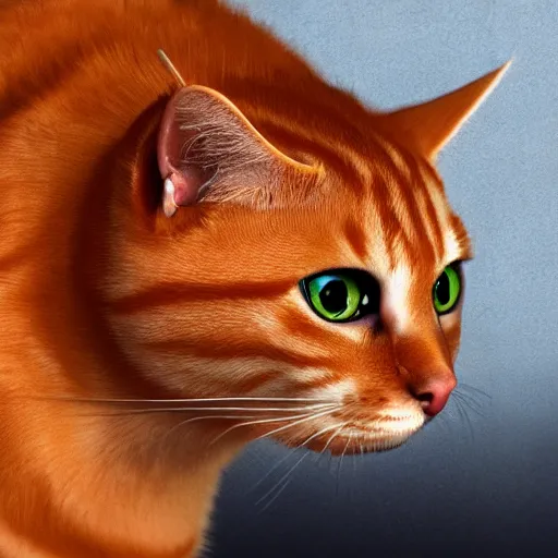 Image similar to an orange tabby cat with a laser collar, artstation, concept art, smooth, sharp focus, illustration, highly detailed, production quality cinema model