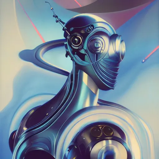 Image similar to scifi futurism automaton minimalism chrome by peter mohrbacher art Hajime Sorayama airbrush hyperrealism model abstract shatter fragments cubism futurism pastel blue soft flat minimal minimalism portrait face jackson pollock ukiyo-e lithograph mark ruthko swirl escape noise shimmer glow paint