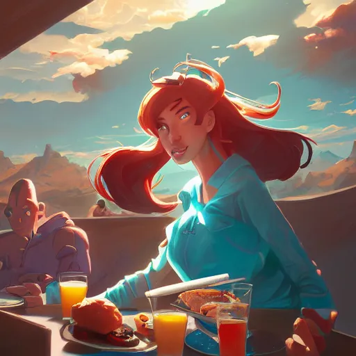 Image similar to hero world breakfast at tiffany's, behance hd by jesper ejsing, by rhads, makoto shinkai and lois van baarle, ilya kuvshinov, rossdraws global illumination