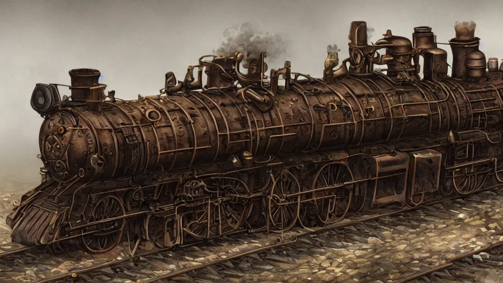 Prompt: steampunk locomotive, trending on artstation