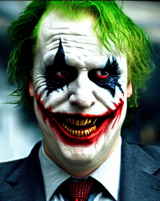 Prompt: film still close - up shot of boris johnson as the joker from the movie the dark knight. photographic, photography