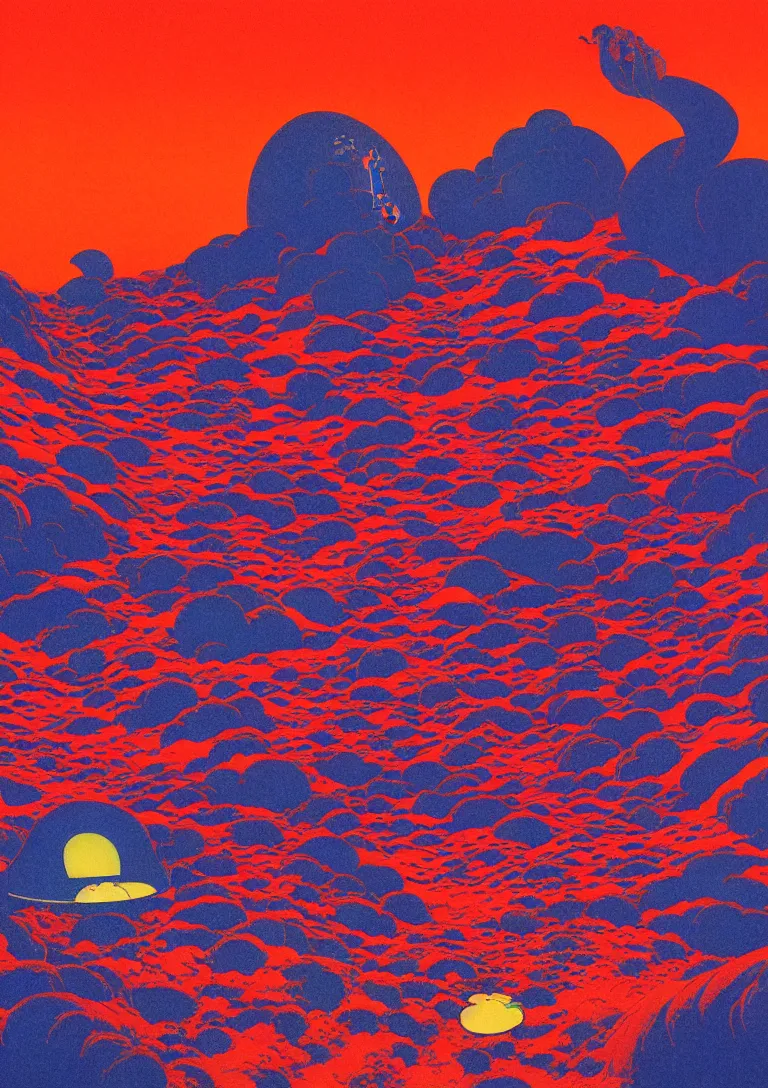 Image similar to a paper blotter tab of LSD acid melting into a surreal psychedelic hallucination, screenprint by kawase hasui, moebius, Edward Hopper and James Gilleard, Zdzislaw Beksinski, Steven Outram colorful flat surreal design, hd, 8k, artstation