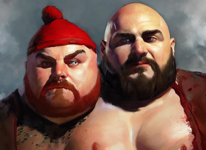 Prompt: a highly detailed beautiful portrait of eric cartman as kratos, by gregory manchess, james gurney, james jean