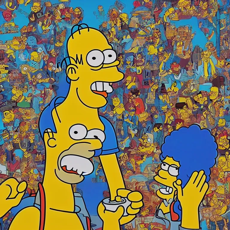 Image similar to Painting of Homer Simpson breaking the simulation, digital art, highly detailed