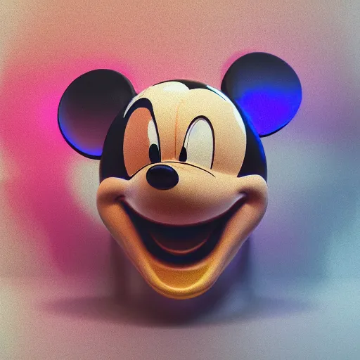 Image similar to counterfeit mickey mouse head, fractal, broken, wet, melting, fractured, mycelium, cubensis, radiant alien, rococo, baroque, automotive, bio-mechanical, porcelain, iridescent, sub surface scattering, unreal engine, octane render