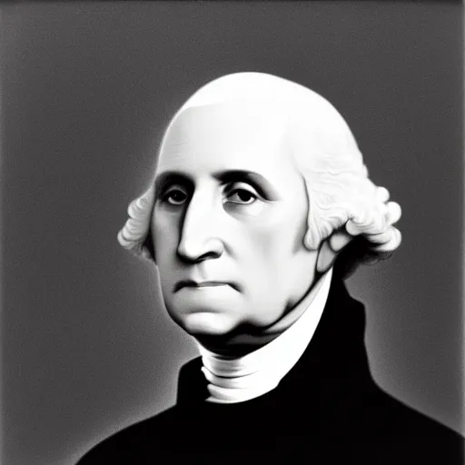 Image similar to photo of bald George Washington by Diane Arbus, 2022, black and white, high contrast, Rolleiflex, 55mm f/4 lens