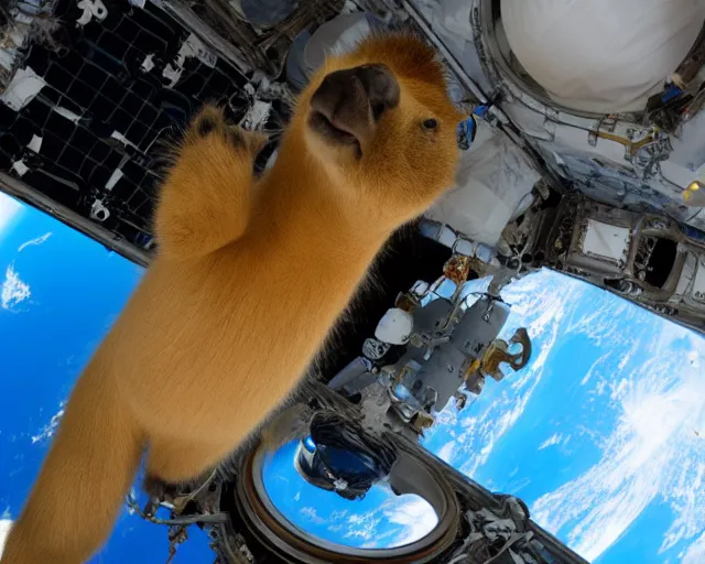 Prompt: capybara astronaut inside the International Space Station