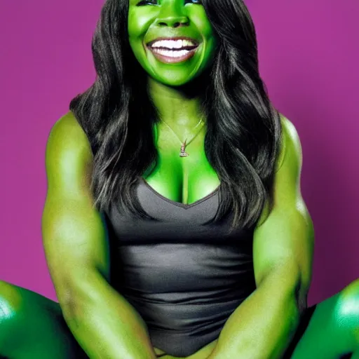 Prompt: Actress Gabrielle Union as Marvel's She-Hulk, green skin