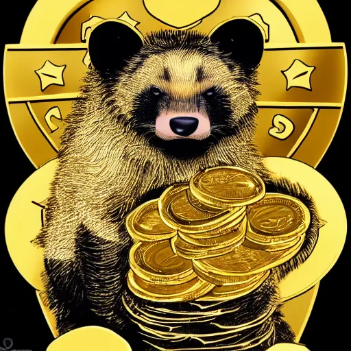 Prompt: a honey badger sitting on a large pile of gold coins, animated, sticker art, sticker, white border, digital art, trending on artstation, 4 k