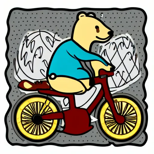 Image similar to Bear riding a small bicycle, sticker, highly detailed, colorful, illustration, drama, smooth and clean vector curves, no jagged lines, vector art, smooth