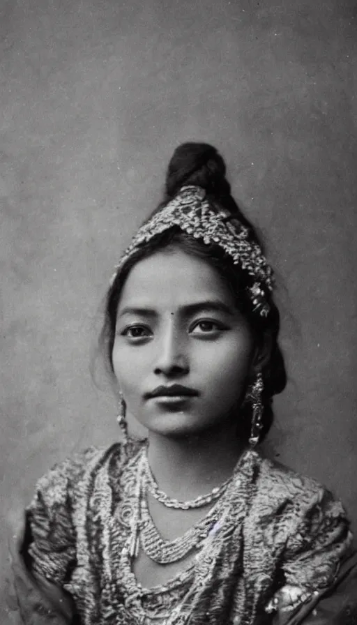 Image similar to vintage portrait photo of a beautiful beautifully lit nepalese Victorian woman