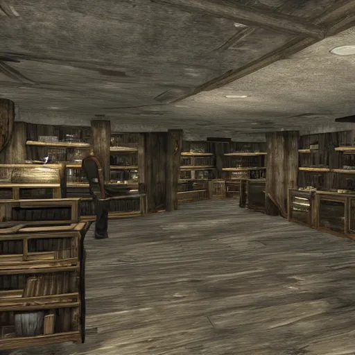 Image similar to iphone reseller store in the middle of whiterun, 3 dgc, wide shot, skyrim, oblivion, pc game, gameplay screenshot