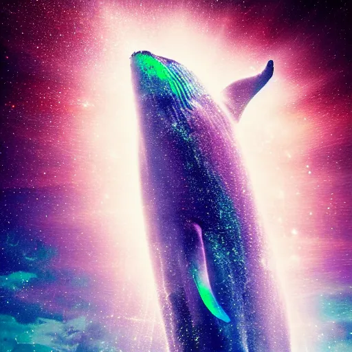 Image similar to whale swimming in galaxy, god rays, cinematic, insanly detailed, neon