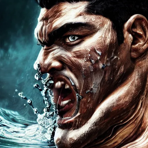 Prompt: hyper realistic photoshop photo edited by expert painting photorealistic shockingly amazing portrait of guts from berserk submerged in water ,extremely detailed, made by wlop and maxwell boas