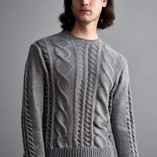 Prompt: a wool sweater knit with a repeating digital computer signal pattern