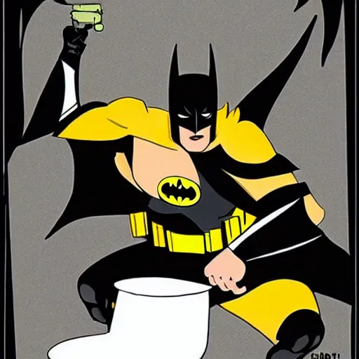 Prompt: batman on a toilet,