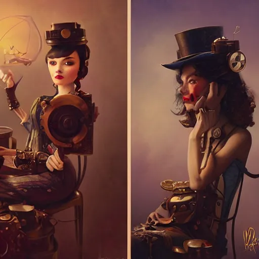 Image similar to lofi steampunk portrait pixar style by Jonathan Yeo and Tom Bagshaw and Joe Fenton