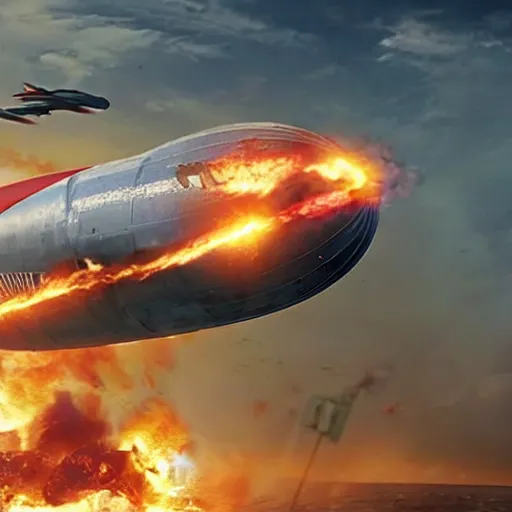 Prompt: captain marvel hindenburg disaster, 4k realistic photo