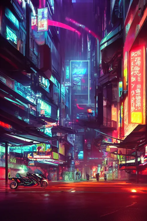 Neon Night City Landscape Cyberpunk Wallpaper by patrika