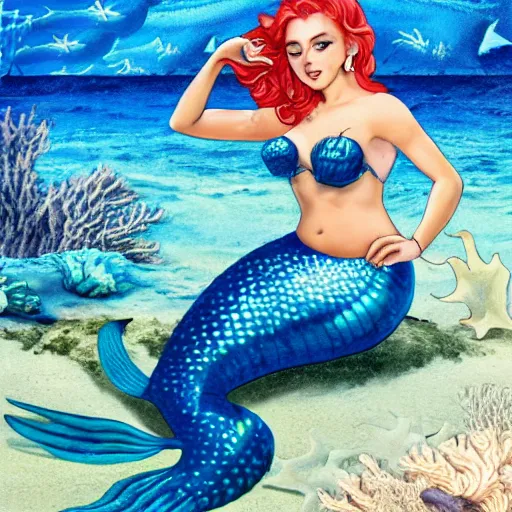 Prompt: Mermaid in the blue sea