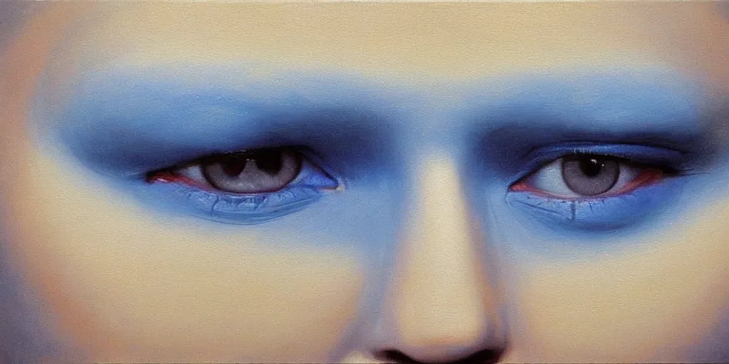 Image similar to with malice, your blue skin, with malice, your blue eyes, with malice, your, white smile with malice, your whole body, at last, with malice, with malice, will it be when i stay awake thinking of her, does she think a little about me? painting by gottfried helnwein david normal masterpiece pablo amaringo