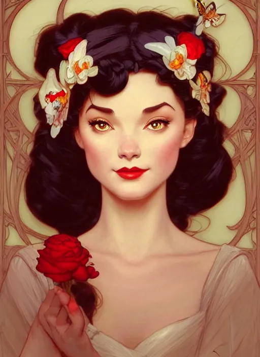 Prompt: portrait of disney snow white in a dress, intricate, elegant, highly detailed, my rendition, digital painting, loose pencil sketch, sketchy, artstation, concept art, smooth, sharp focus, illustration, art by artgerm and greg rutkowski and alphonse mucha and uang guangjian and gil elvgren and sachin teng, symmetry!!