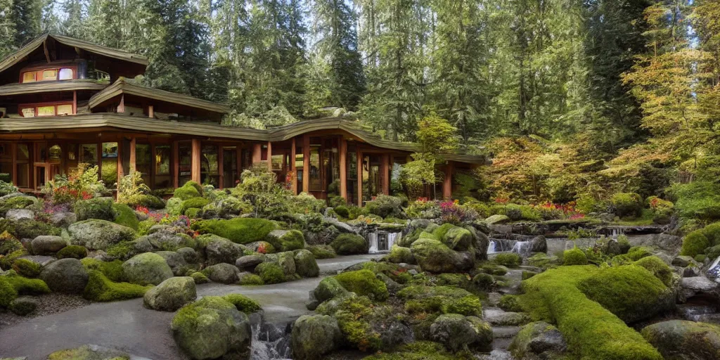 Image similar to residence in the style of rivendell, washington state