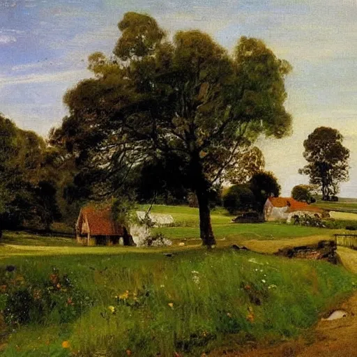 Prompt: A beautiful landscape of rural Denmark on a summer day painted by P.S. Krøyer