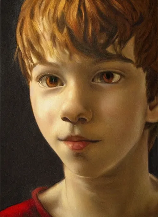 Image similar to lifelike oil painting portrait of peter pan by davinci