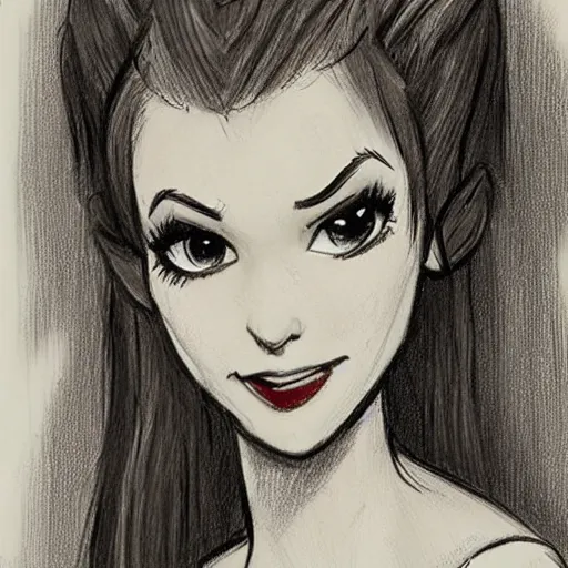 Image similar to milt kahl sketch of victoria justice with done up hair, tendrils and ponytail as princess padme from star wars episode 3