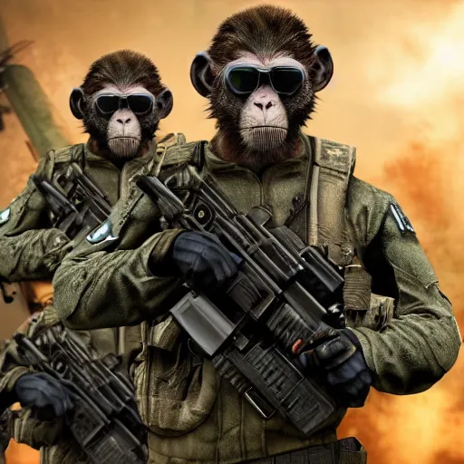 Image similar to monkey navy seals, call of duty, fully armed, 4 k, photorealistic, detailed