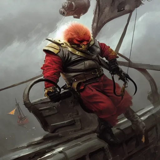 Image similar to painting of doctor ivo robotnik as a pirate, epic, tragic, military art, fantasy, dieselpunk, hd shot, digital portrait, beautiful, artstation, comic style, by artgerm, guy denning, jakub rozalski, magali villeneuve and charlie bowater