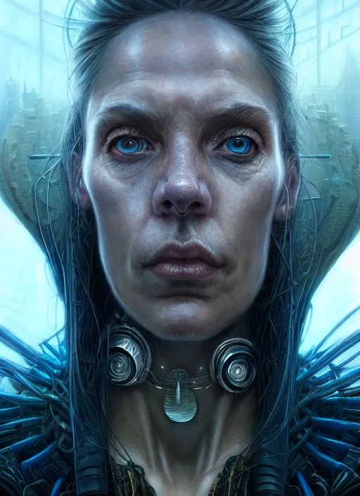 Image similar to closeup portrait shot of a cyberpunk wizard in a scenic dystopian environment, intricate, elegant, highly detailed, centered, digital painting, artstation, concept art, smooth, sharp focus, illustration, artgerm, tomasz alen kopera, peter mohrbacher, donato giancola, joseph christian leyendecker, wlop, boris vallejo