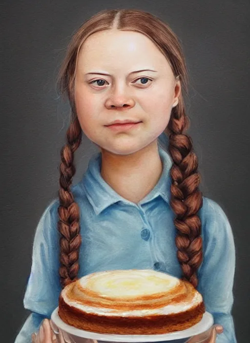 Image similar to greta thunberg eating cakes painted by nicoletta ceccoli, detailed digital art, trending on Artstation