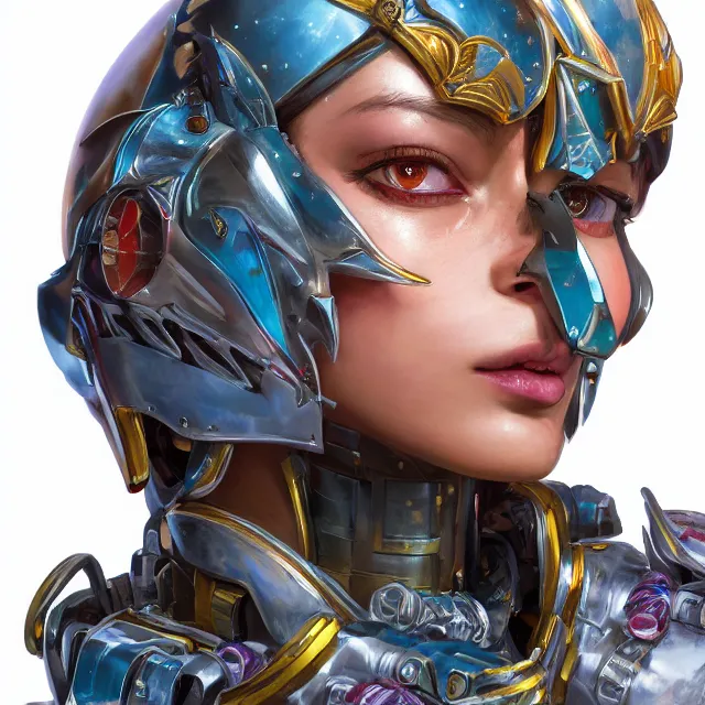 Image similar to studio portrait of lawful good colorful female holy mecha paladin absurdly beautiful, elegant, young swimsuit model, ultrafine hyperrealistic detailed face illustration by kim jung gi, irakli nadar, intricate linework, sharp focus, bright colors, matte, octopath traveler, final fantasy, unreal engine highly rendered, global illumination, radiant light, intricate environment