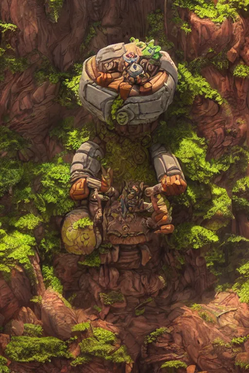 Image similar to zelda fantasy art giant golem troll wood rock greeble gemstone, global illumination ray tracing hdr fanart arstation by sung choi and eric pfeiffer and gabriel garza and casper konefal