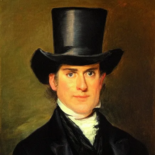 Image similar to Portrait, Malcolm Turnbull!! the Australian prime minister!!!, Malcolm Turnbull!! wearing a top hat, by John Constable