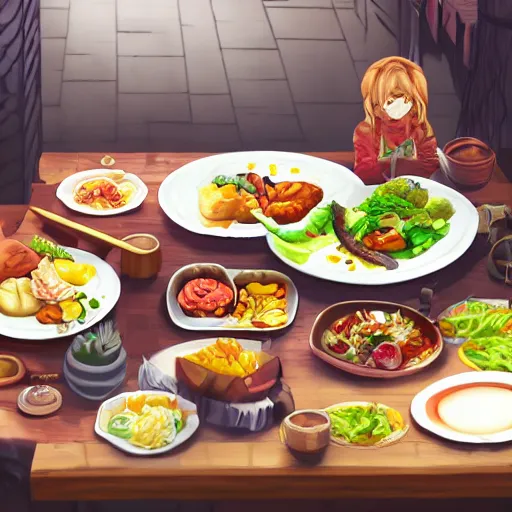 Prompt: a lavish meal CryEngine and trending on pixiv